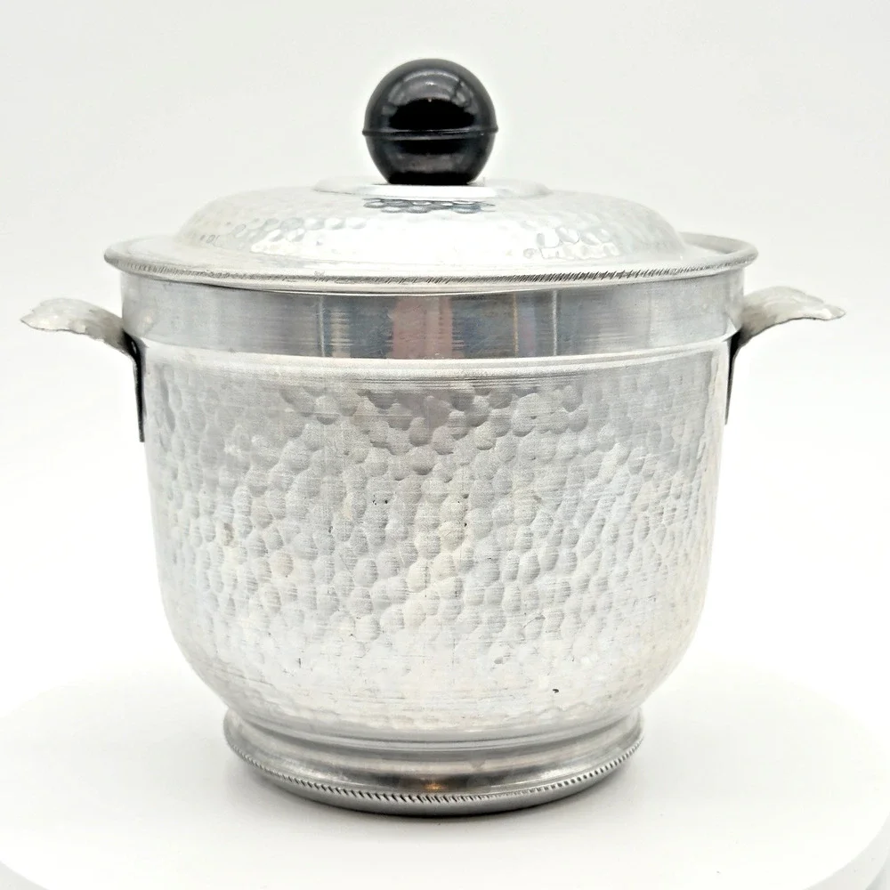 Vintage Mid Century Hammered Aluminum Ice Bucket Made In Italy